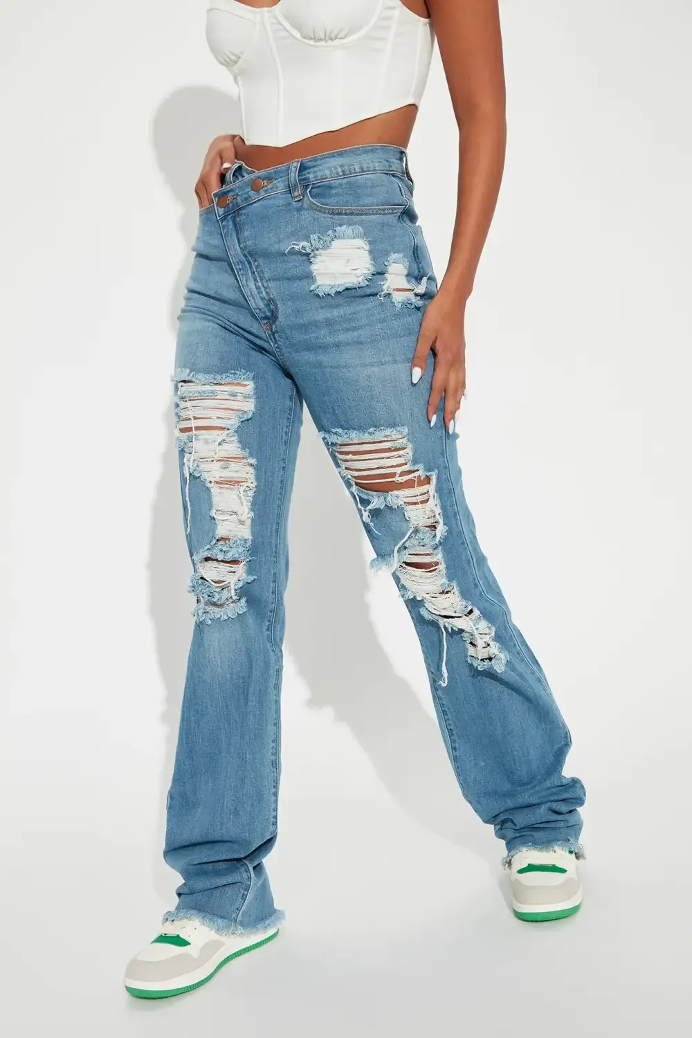 Tall Don't Get Crossed Over Slouch Fit Jeans - Medium Blue Wash
