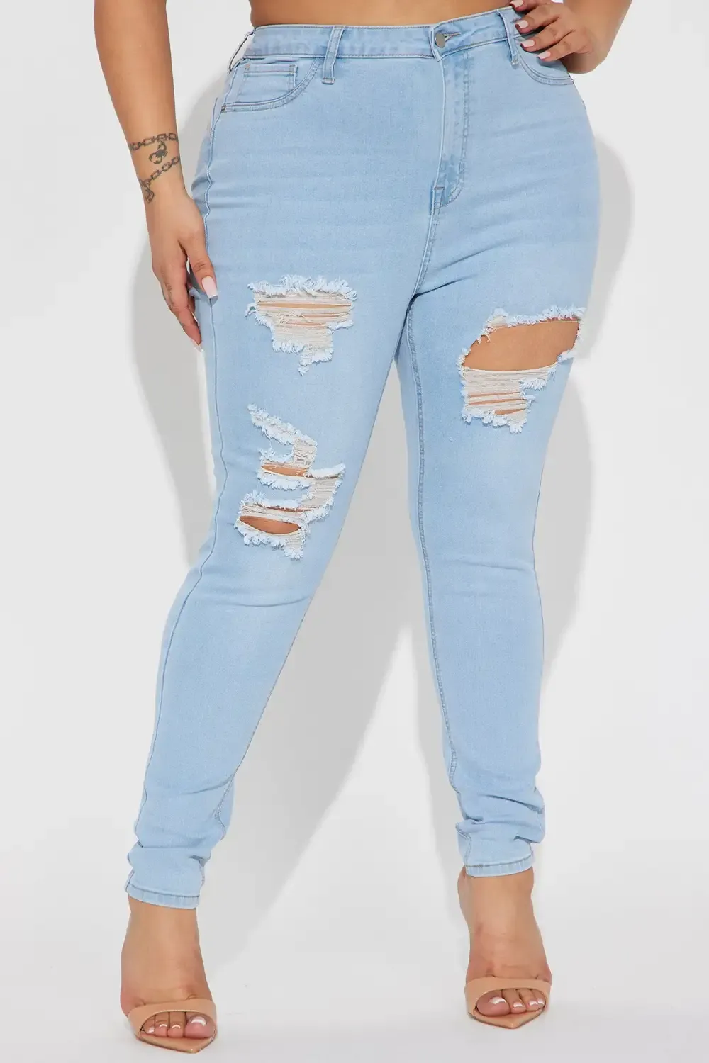 Shelby Booty Lifting Ripped High Rise Stretch Skinny Jeans - Light Wash