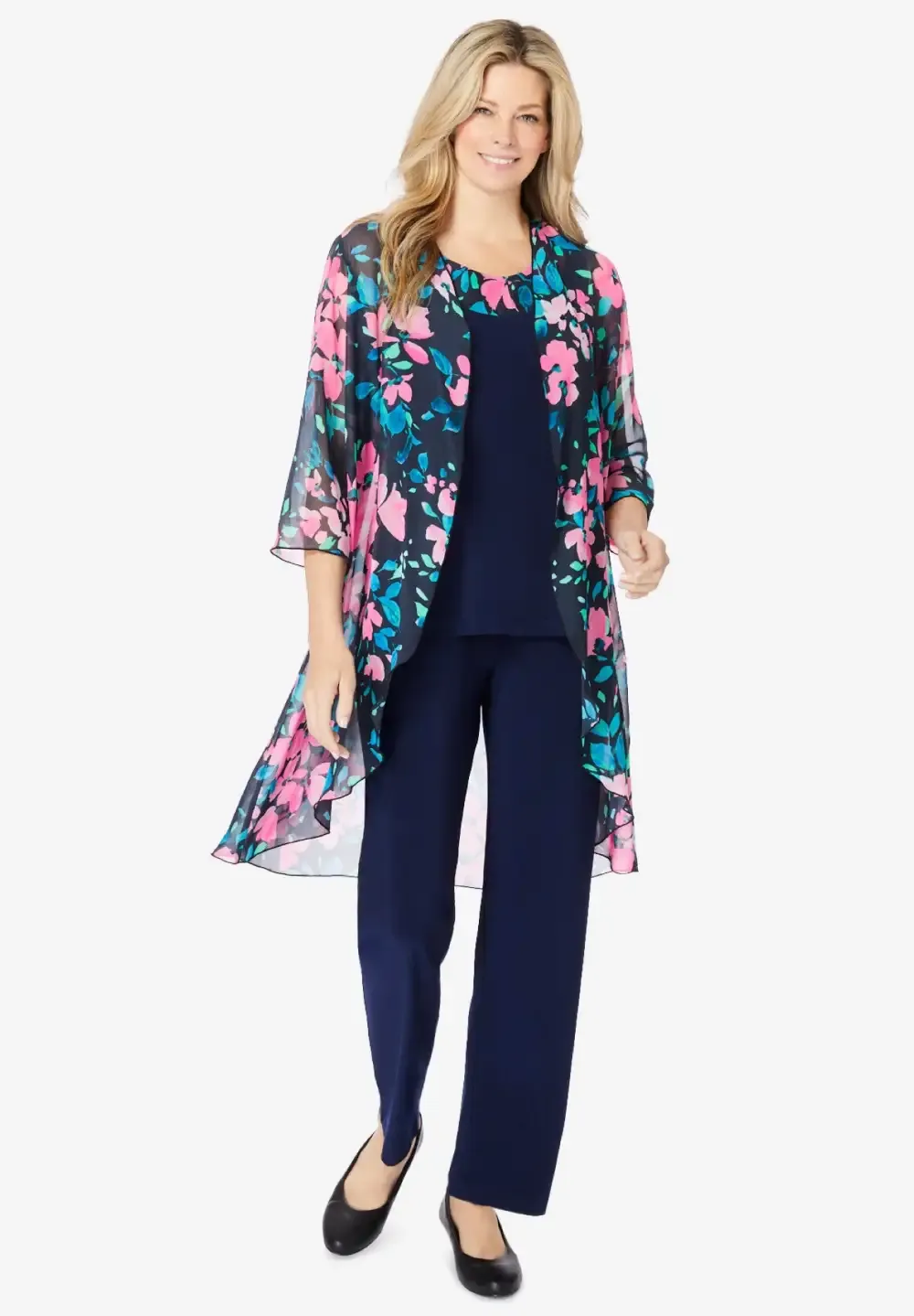 Three-Piece Chiffon Jacket/Tank/Pant Set