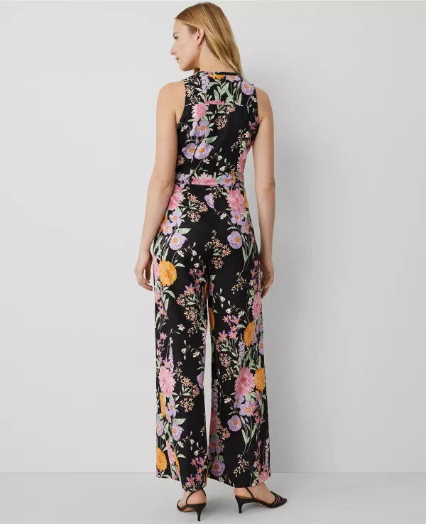 Floral Belted Sleeveless Jumpsuit