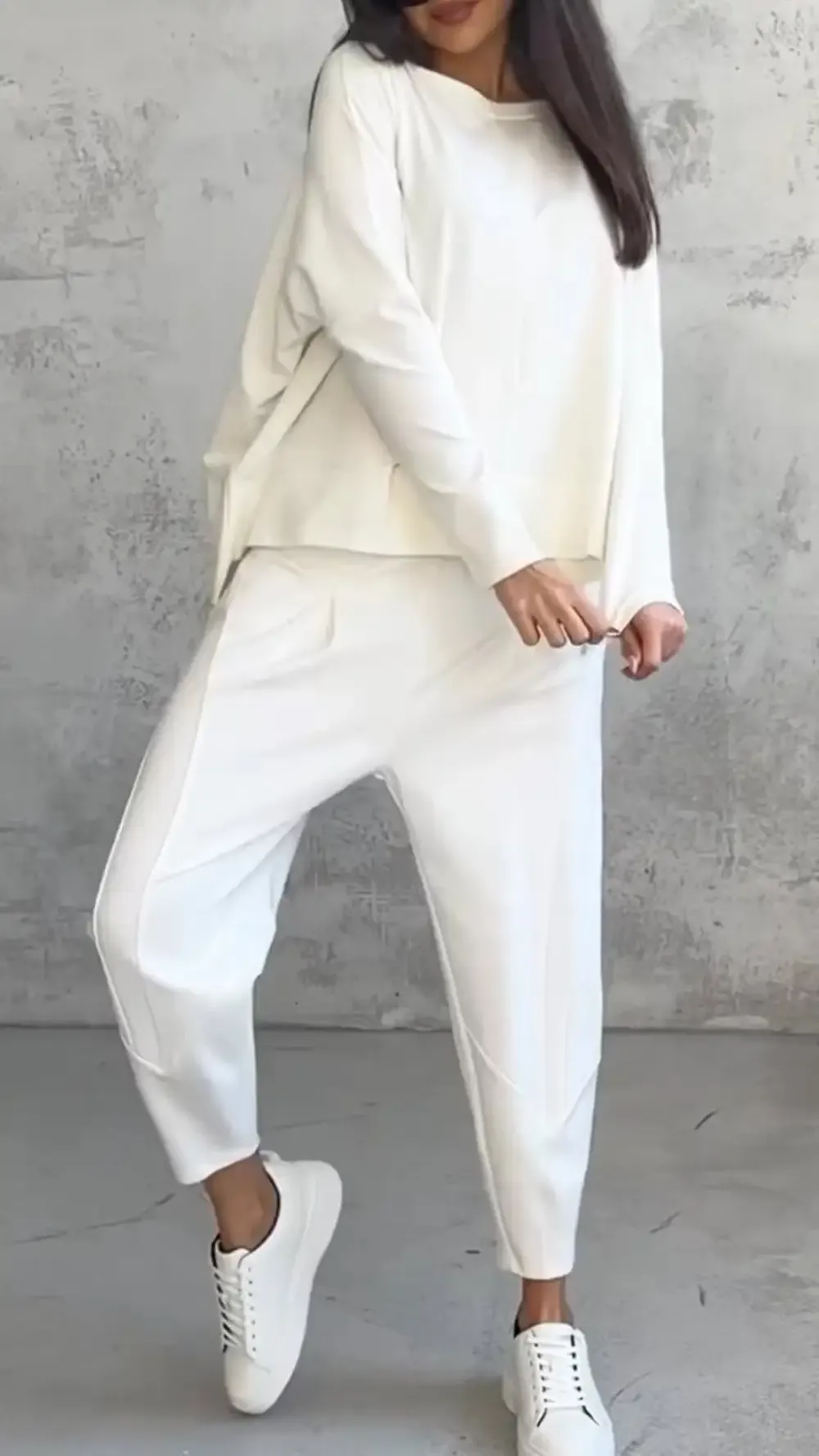 Women Chic Casual Round Neck Long Sleeve Two Piece Suit
