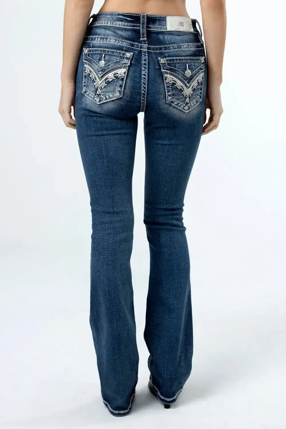 Geometric Sequin Stitch Bootcut Jeans
