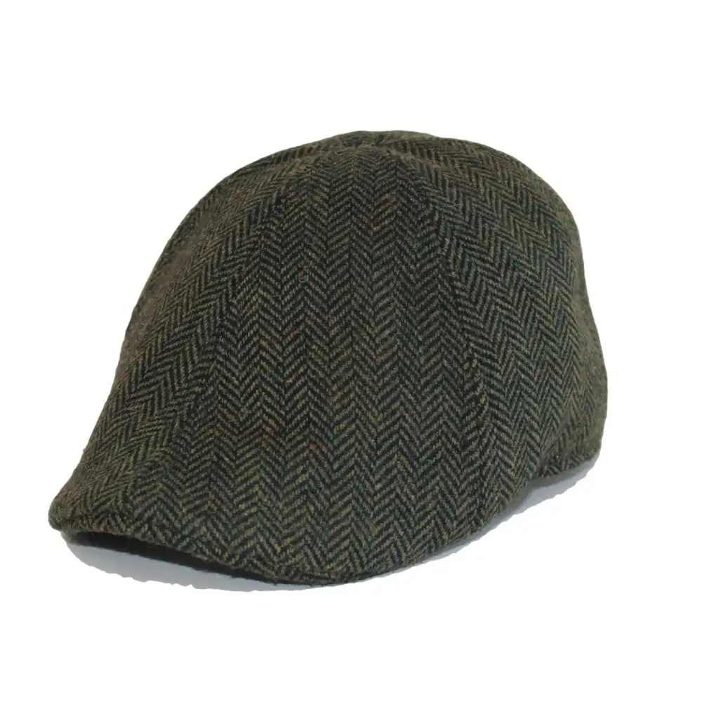 The Donnybrook Boston Scally Cap - Dark Olive Green Herringbone