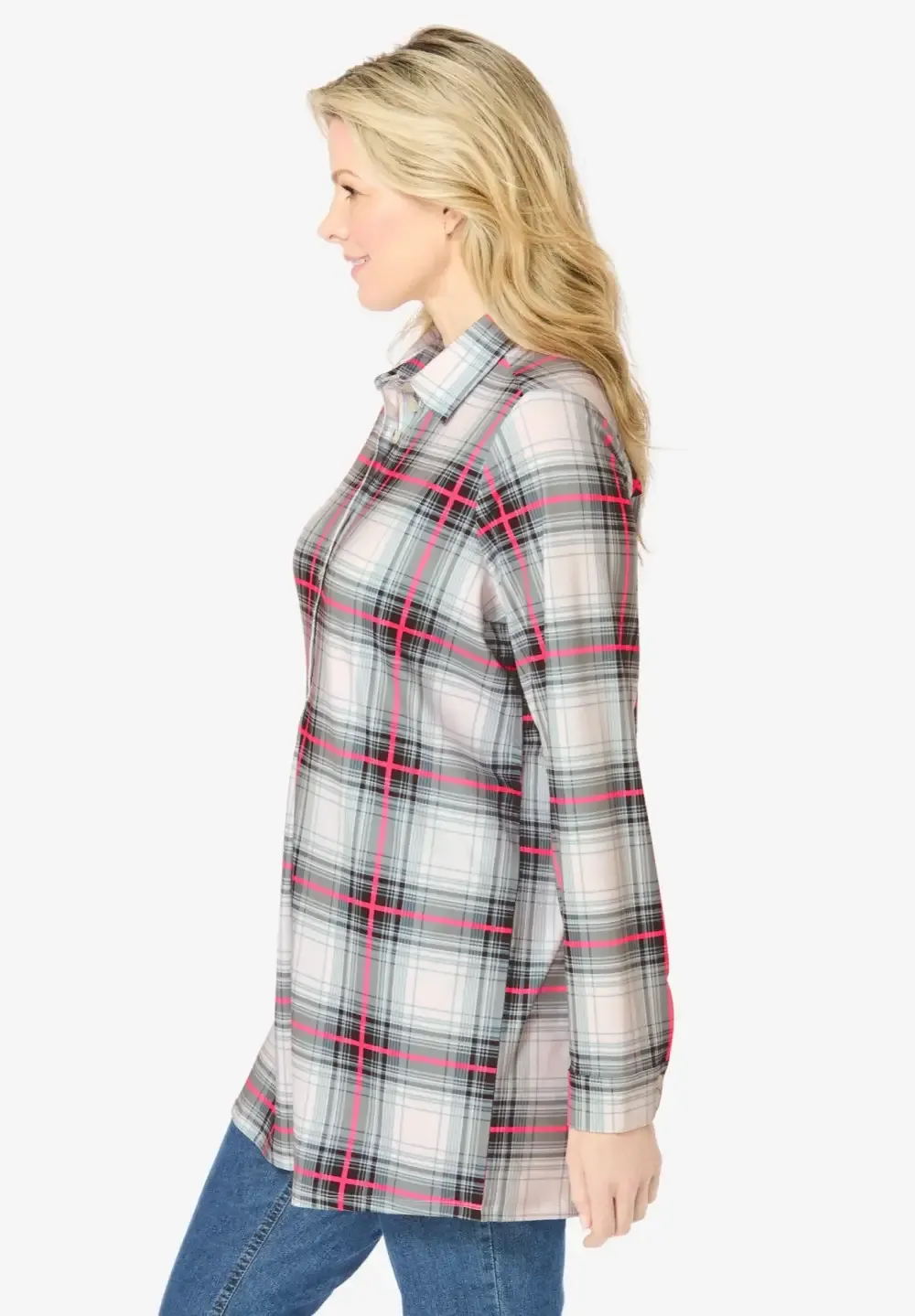 Plaid Knit Tunic With Collar