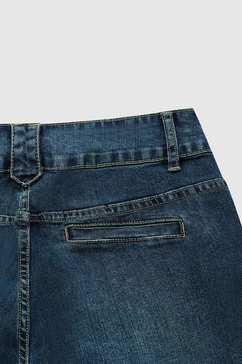 Vintage Oblique Button Mid Waist Straight Leg Jeans