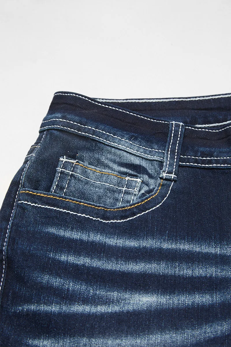 Ripped Stitch Pocket Wash Stretchy Low Waist Capri Jeans