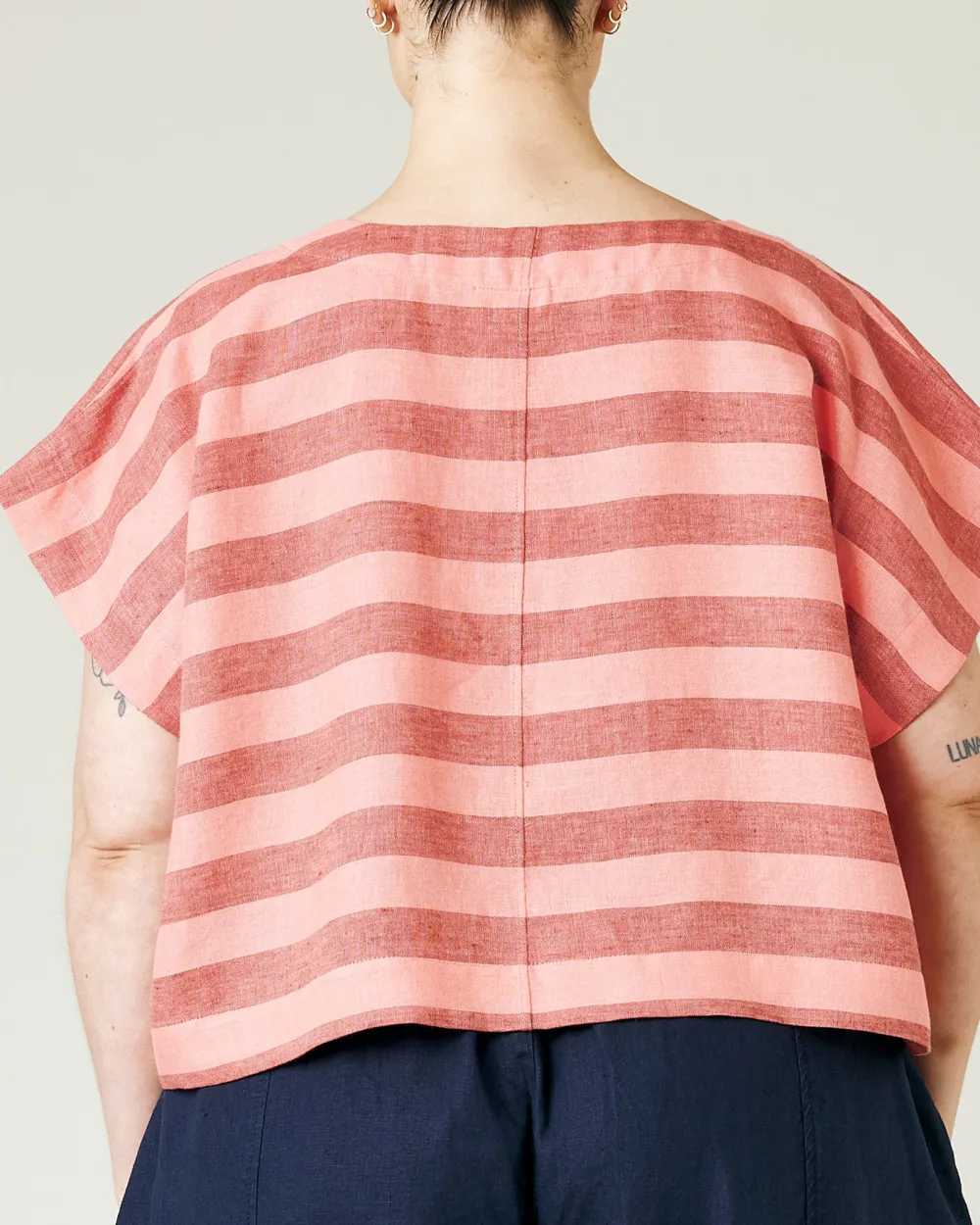 BLUSH STRIPE LINEN TOP