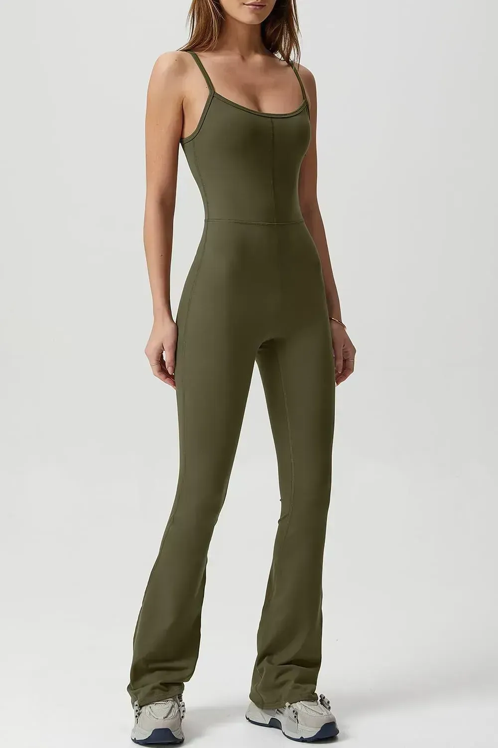 Flare Jumpsuits for Women Spaghetti Straps Scoop Neck Bodycon Full Length Casual Unitard Playsuit