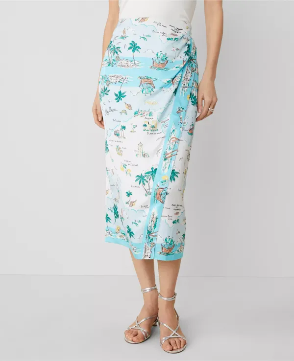 Map Print Wrap Skirt