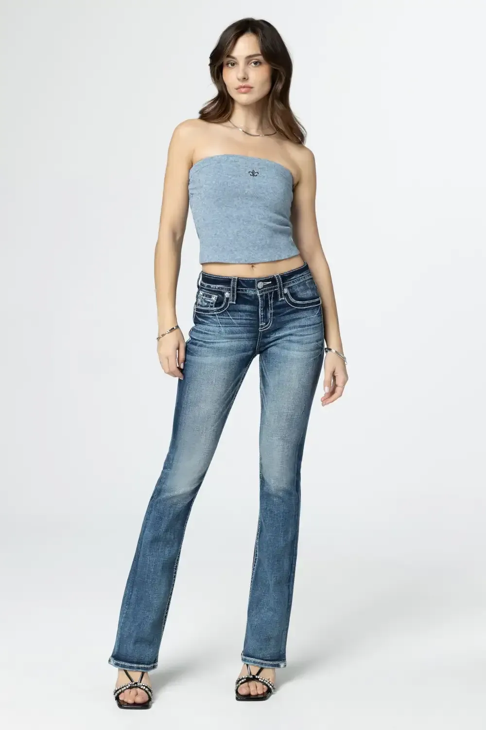 Silver Sequins Fleur-De-Lis Bootcut Jeans