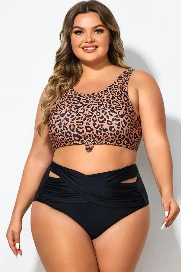 Leopard Print Scoop Neck Front Women Bikini Top