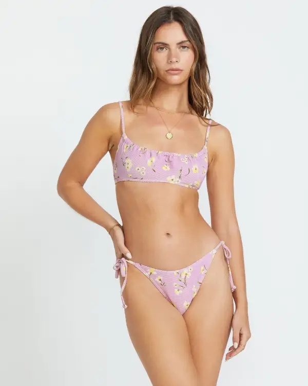 Peaceful Petals Tie Side Hike Bikini Bottom - Amethyst Smoke