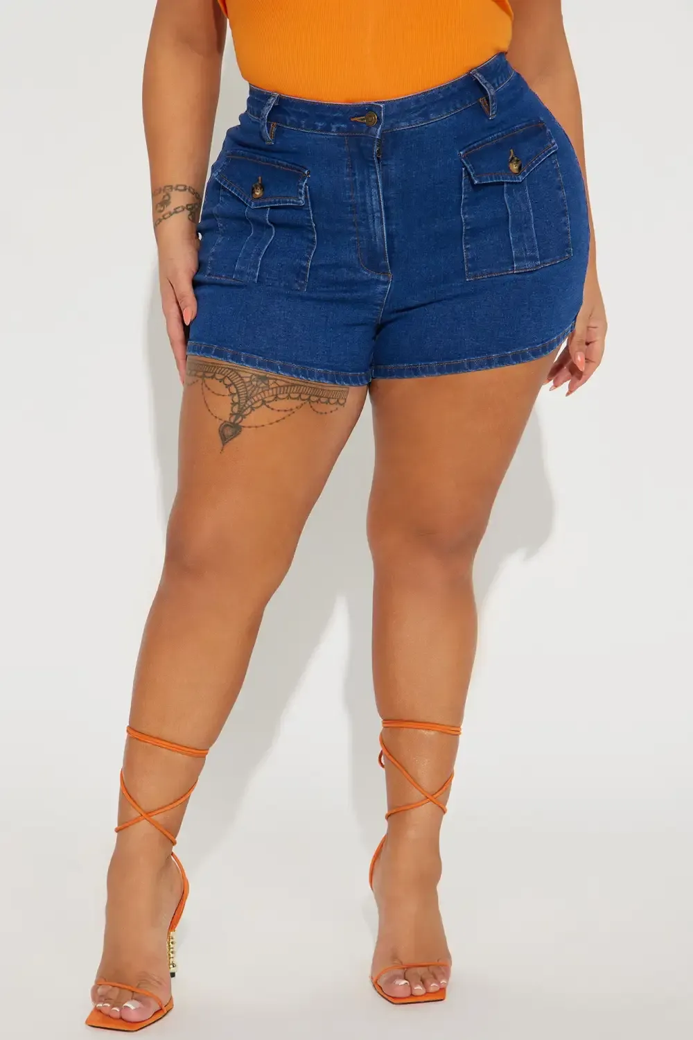 Hold On Tight Stretch Cargo Denim Shorts - Dark Wash