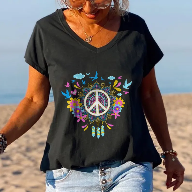 Peace And Love Floral Graphic Tees