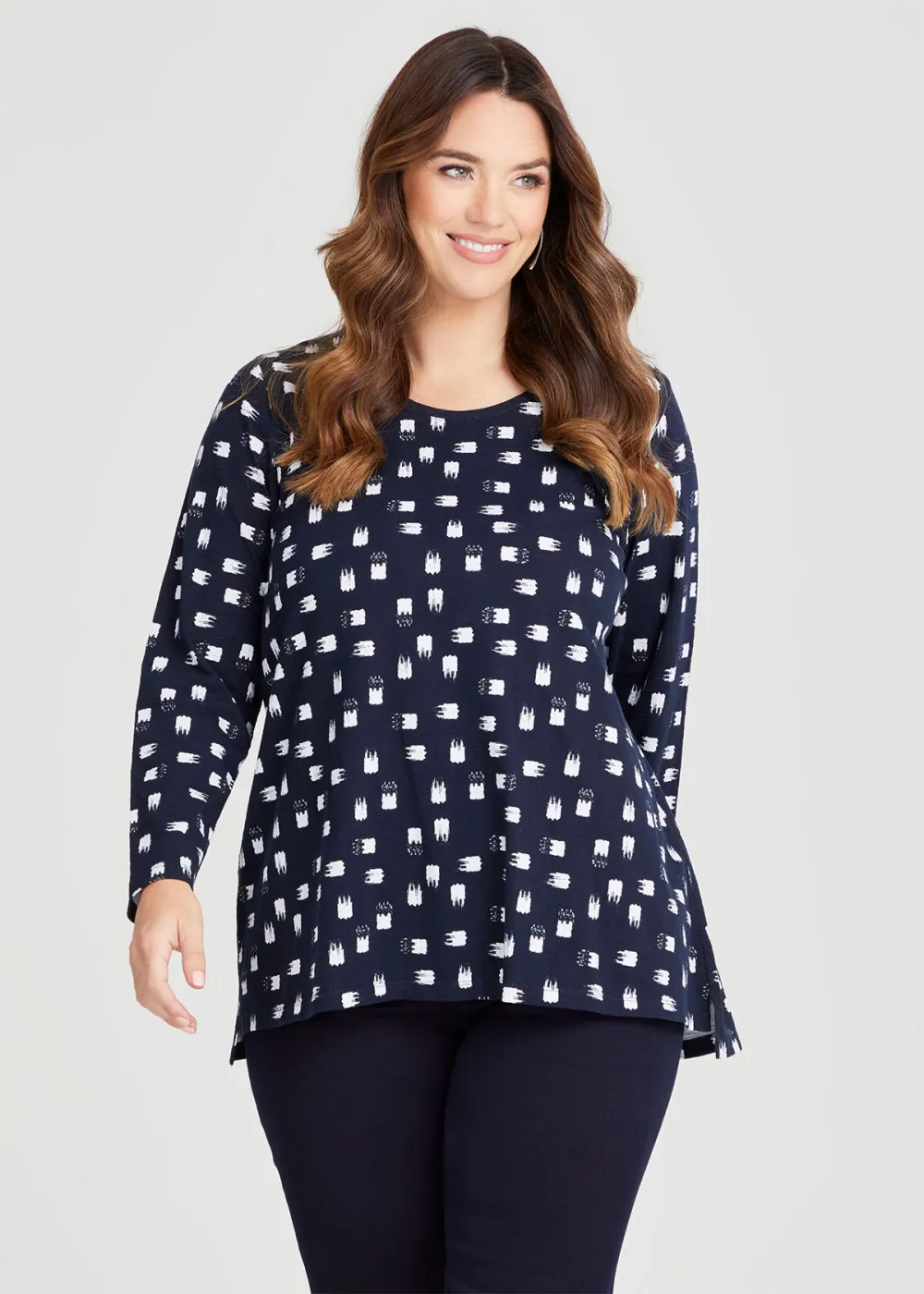 Cotton Brushstroke Print Top