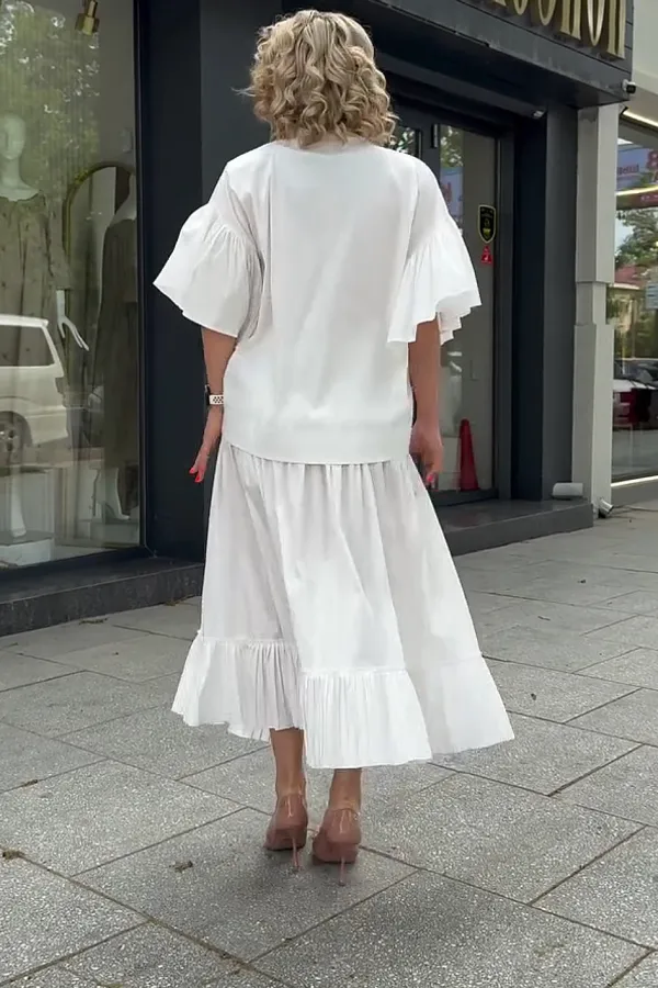 Women'S Solid Color Casual Top And Skirt 2-Piece Set