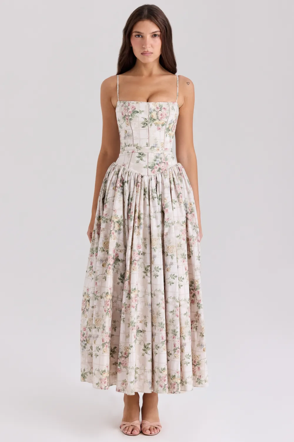 Blue Daisy Print Stretch Cotton Midi Sundress