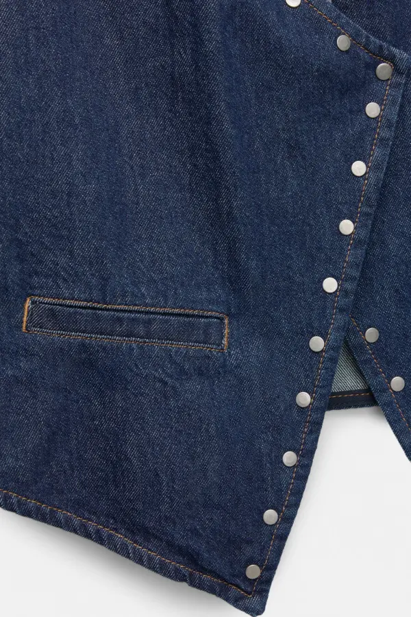 Studded crossover denim vest