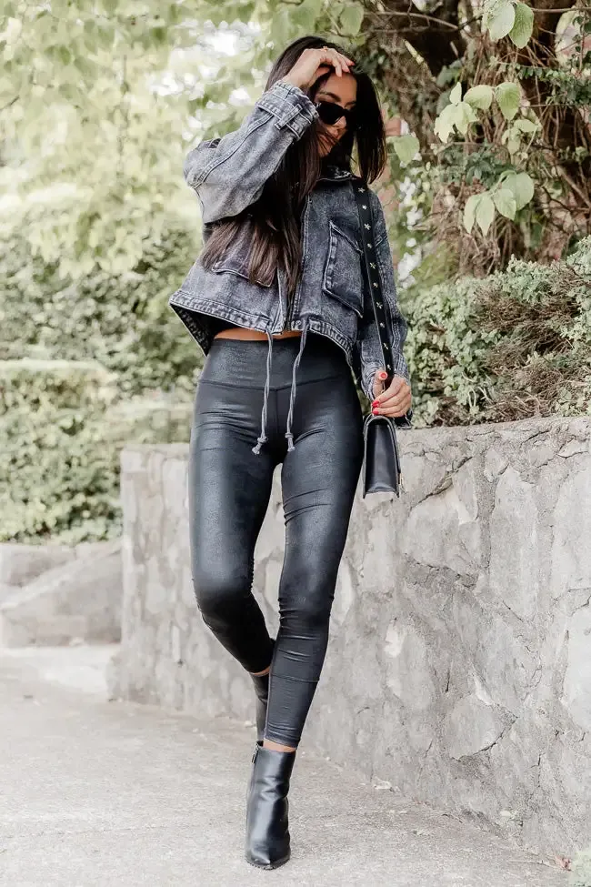 It's Your Choice Black Acid Washed Cropped Denim Jacket