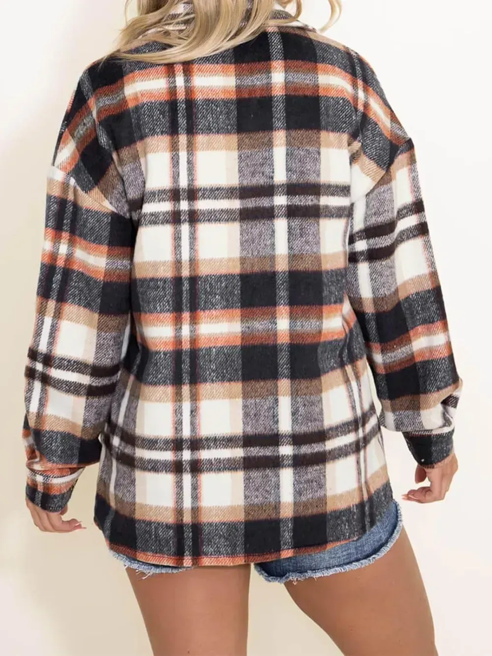 Womens Casual Plaid Shacket Button Down Long Sleeve Shirt