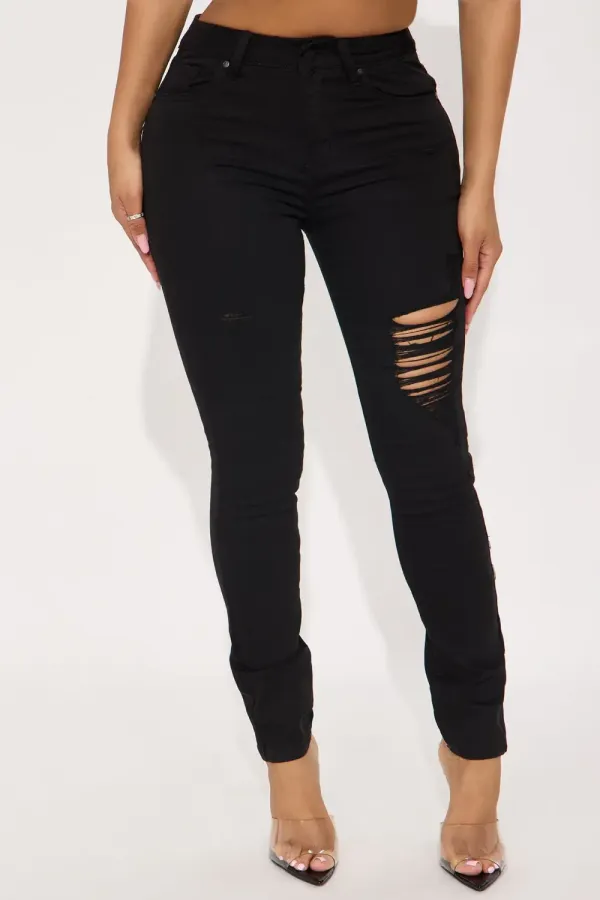Into the Night Ripped High Rise Skinny Jeans  - Black
