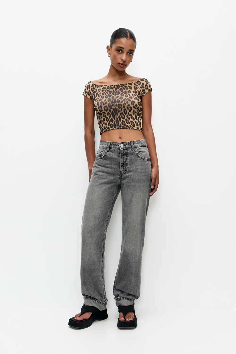 Top leopardo hombros descubiertos