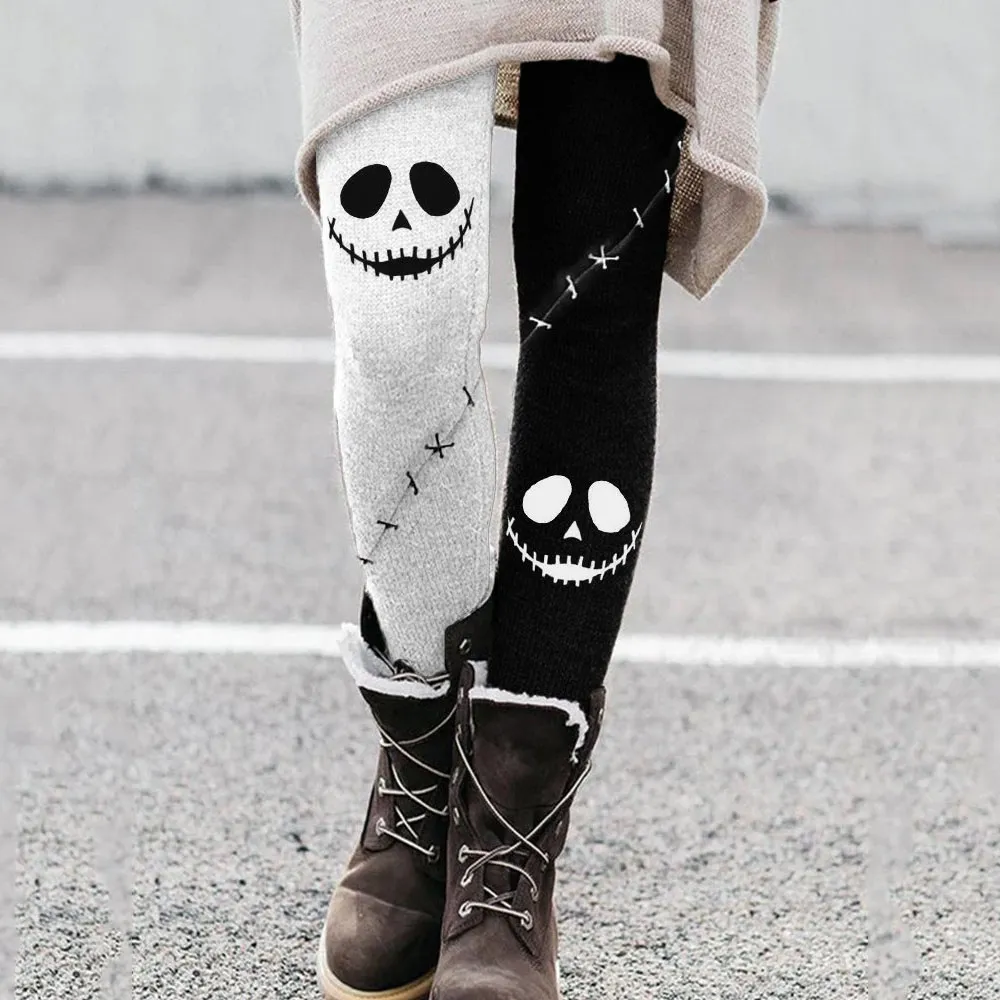 Halloween Spooky Face Contrast Color Leggings