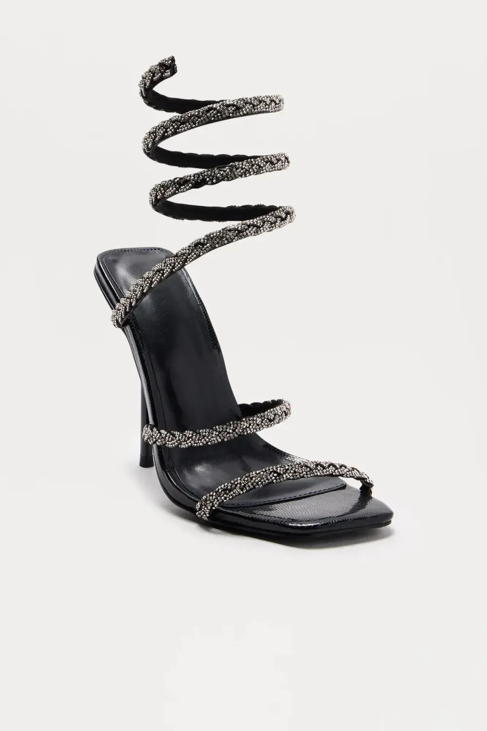 Docella Rhinestone Wrap Up Heels - Black