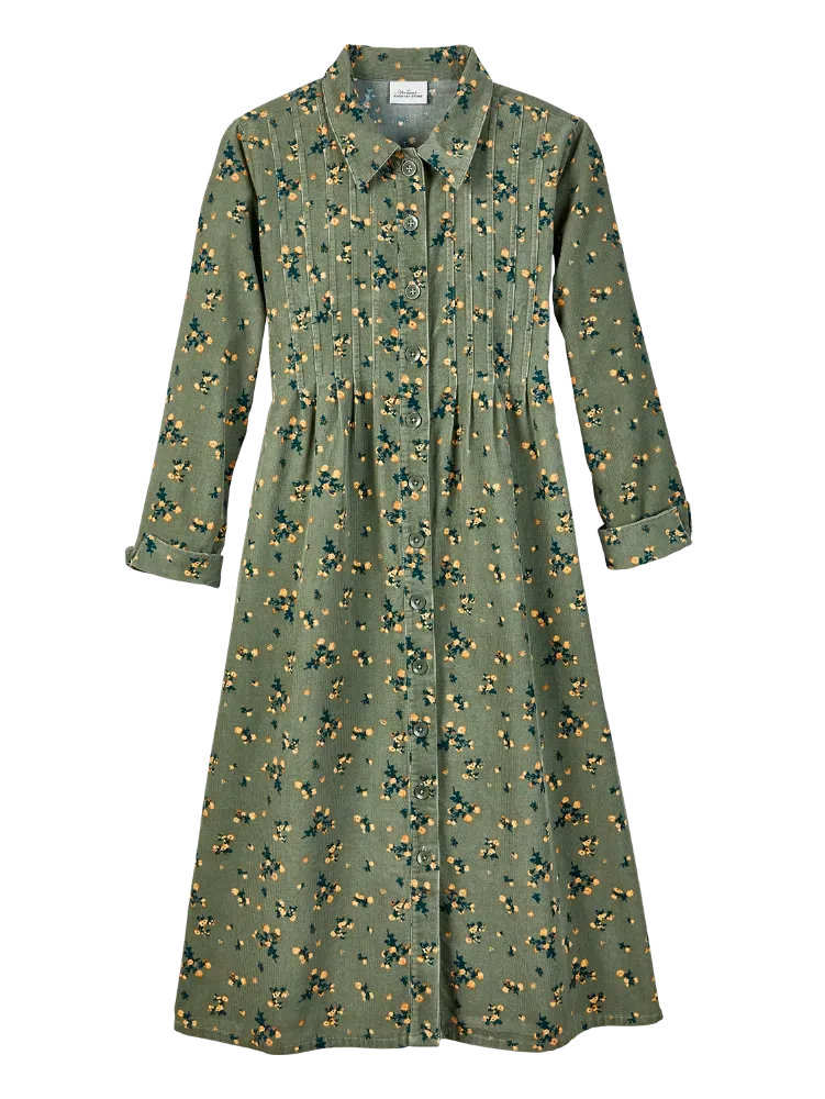 Pintuck Cotton Corduroy Dress