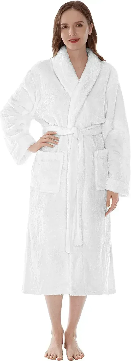 Premium Womens Plush Soft Robe Fluffy, Warm, Fleece Sherpa Shaggy Bathrobe
