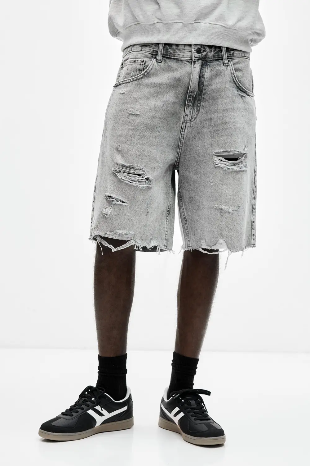 Ripped denim Bermuda shorts