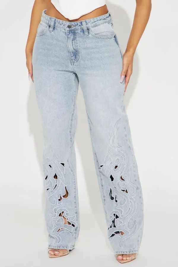 Penelope Non Stretch Straight Leg Jeans - Light Wash