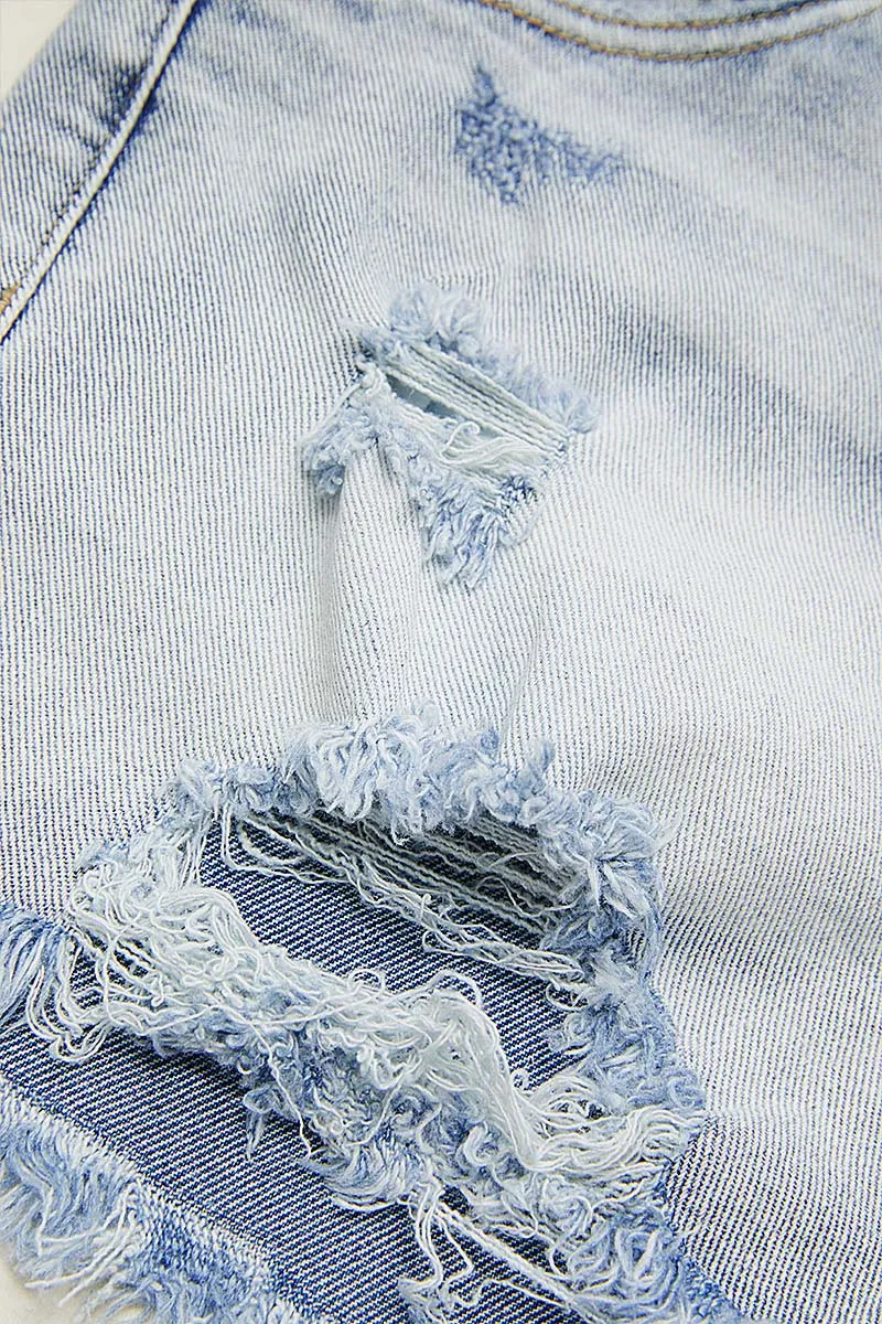Wash Ripped High Rise Denim Shorts Without Belt