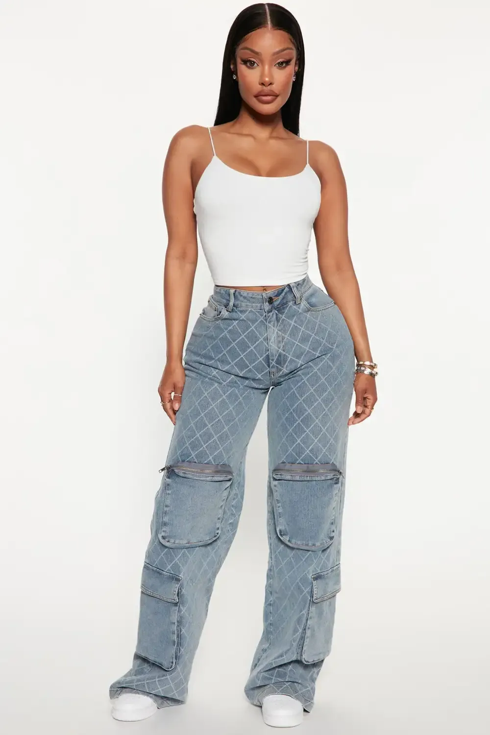 Missing You Cargo Jeans - Light Blue Wash