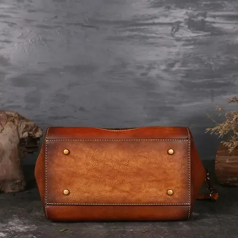 Retro & Elegant Cow Leather Handmade Handbag for Women