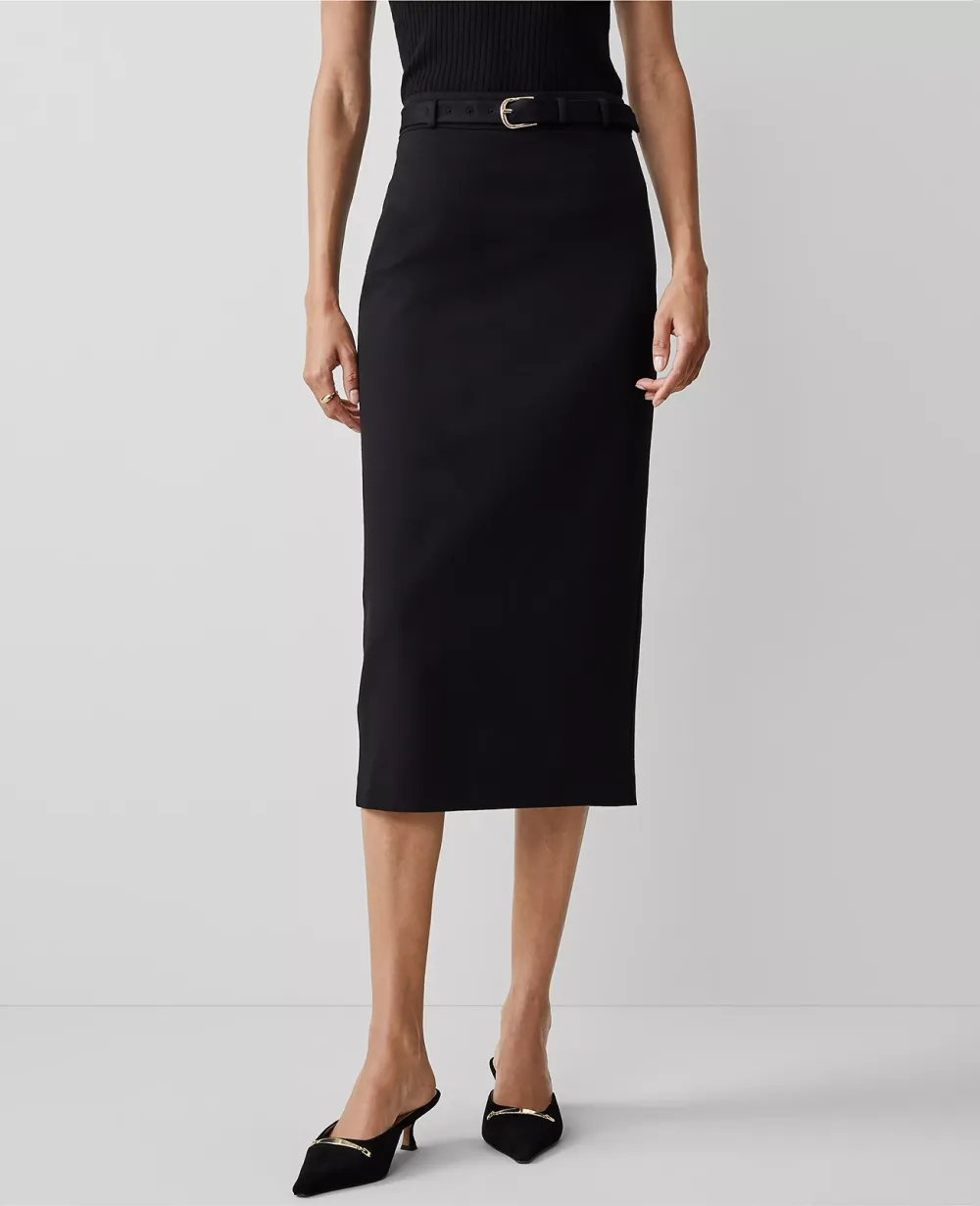 Petite Faux Leather Pleated Midi Skirt
