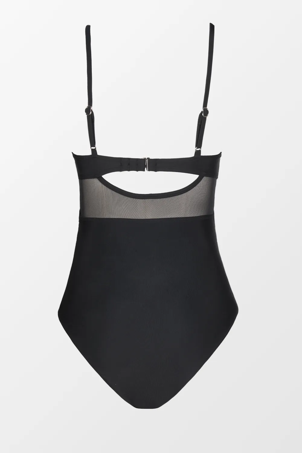Solid Mesh Wrap Front Cutout Black One Piece Swimsuit
