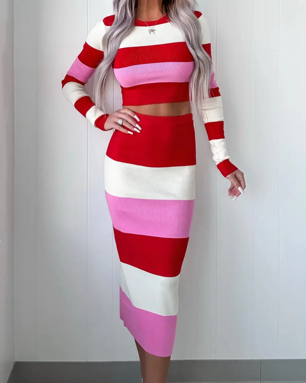 Striped Skirt Set - Red Combo