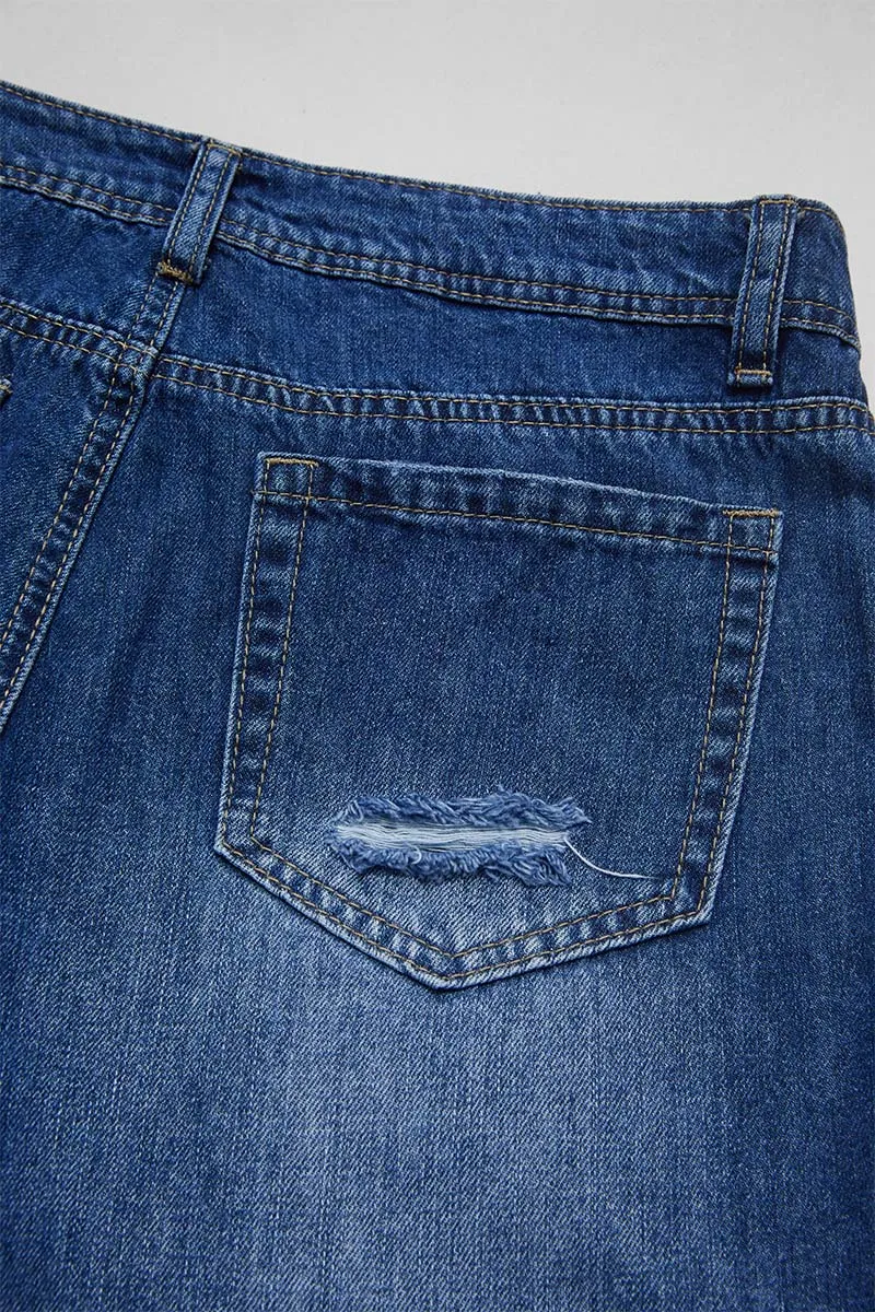 Ripped Raw Hem Mid Rise Straight Leg Cropped Jeans