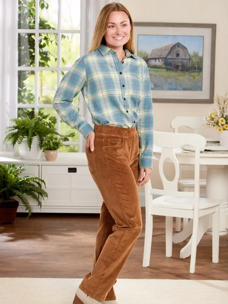 Women's Elastic-Waist Cotton Corduroy Pants