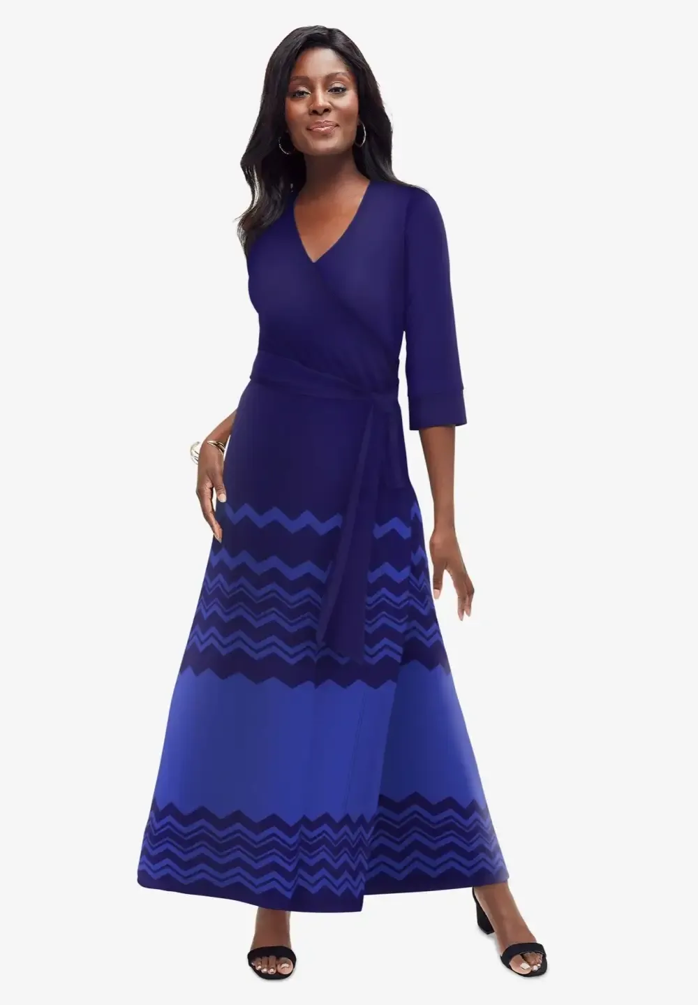 Stretch Knit Faux Wrap Maxi Dress