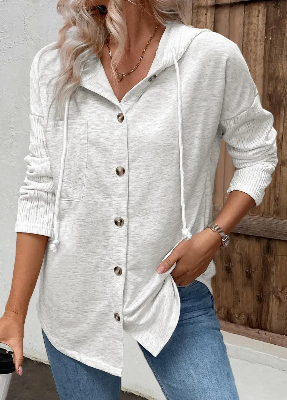 Light Grey Patchwork Long Sleeve Hoodie