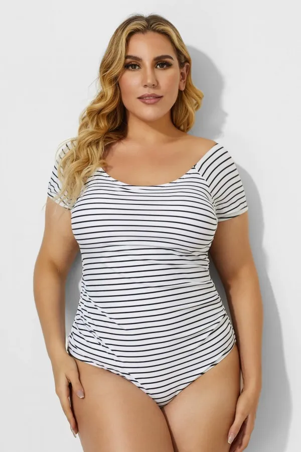 Green Check Modest Elastic One Piece Swimsuit