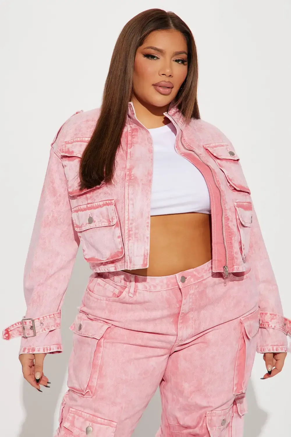 Billie Cropped Cargo Jacket - Pink