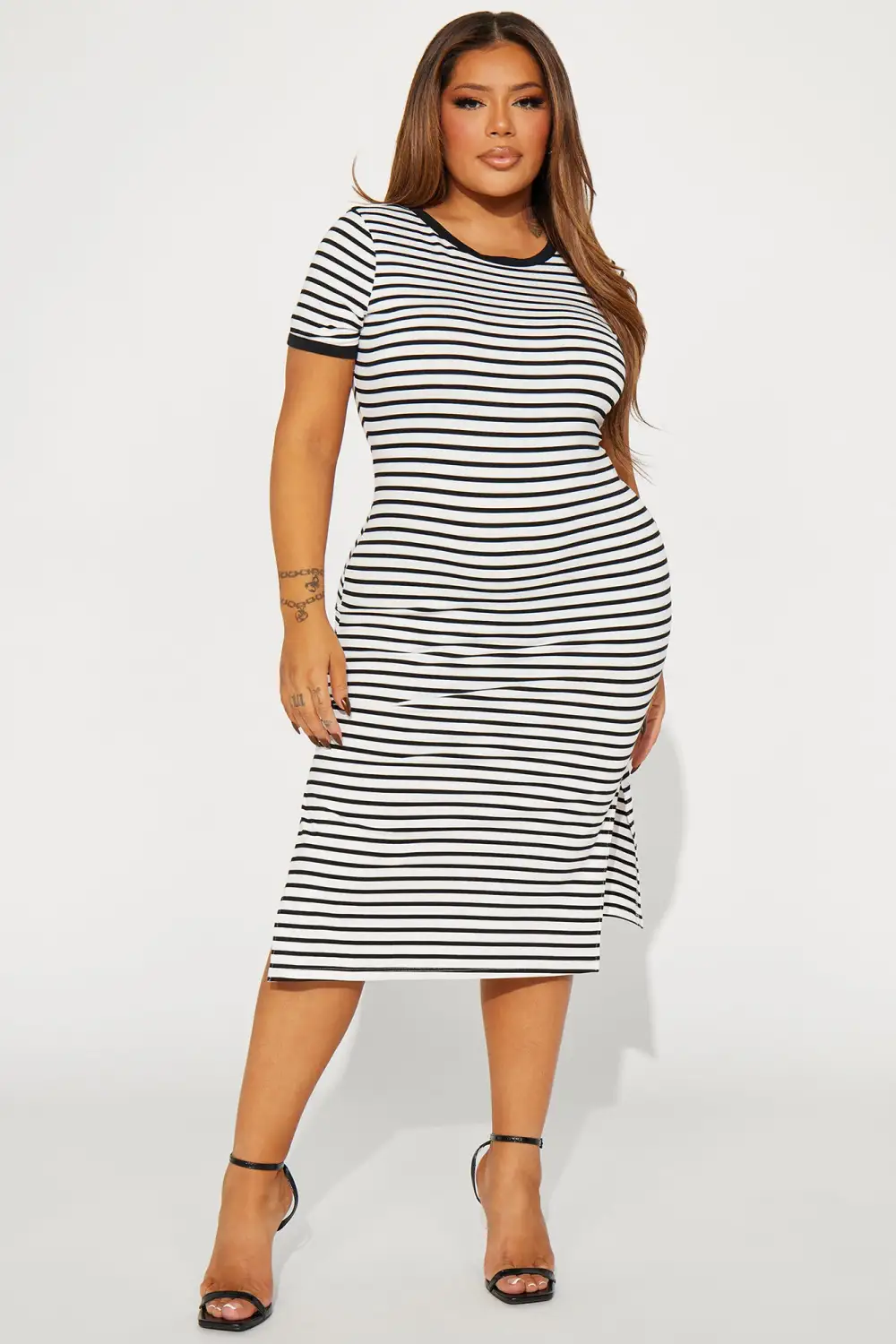 Striped Midi Dress - White/Black