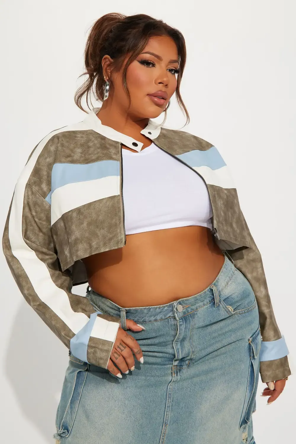 Between The Lines Washed Faux Leather Jacket - Grey/combo