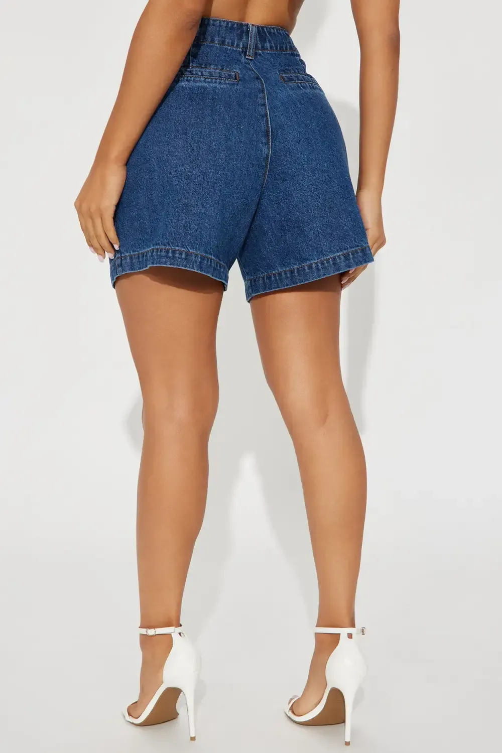 Allise Pleated Trouser Denim Shorts - Dark Wash