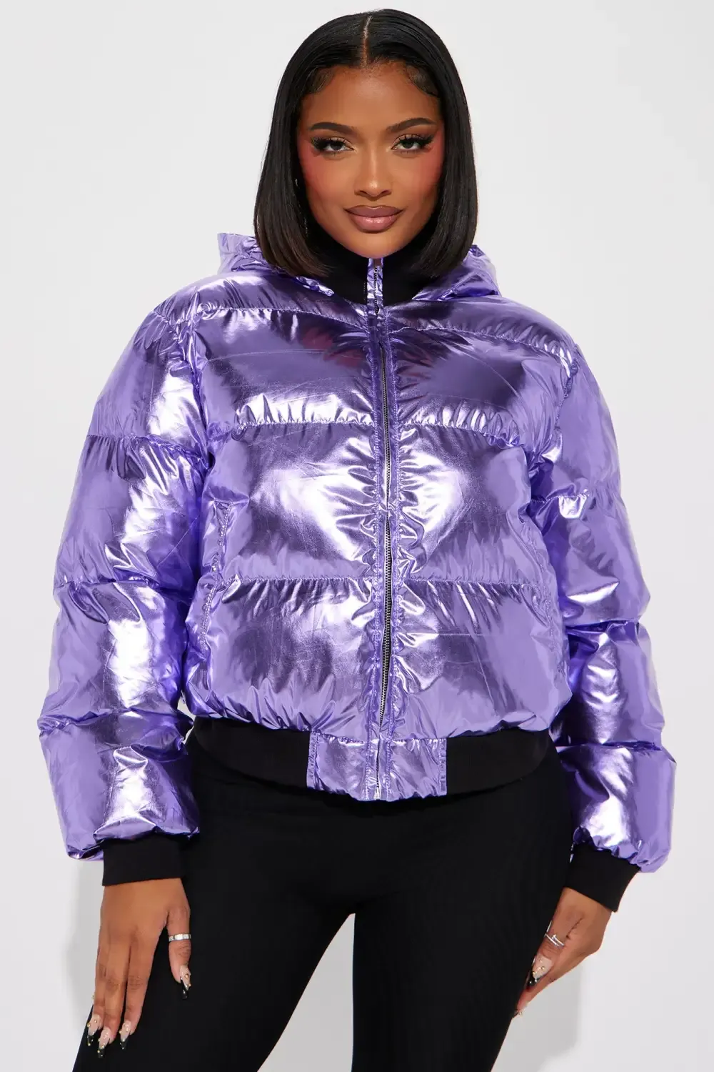 Taking Off Metallic Puffer Jacket - Lavender