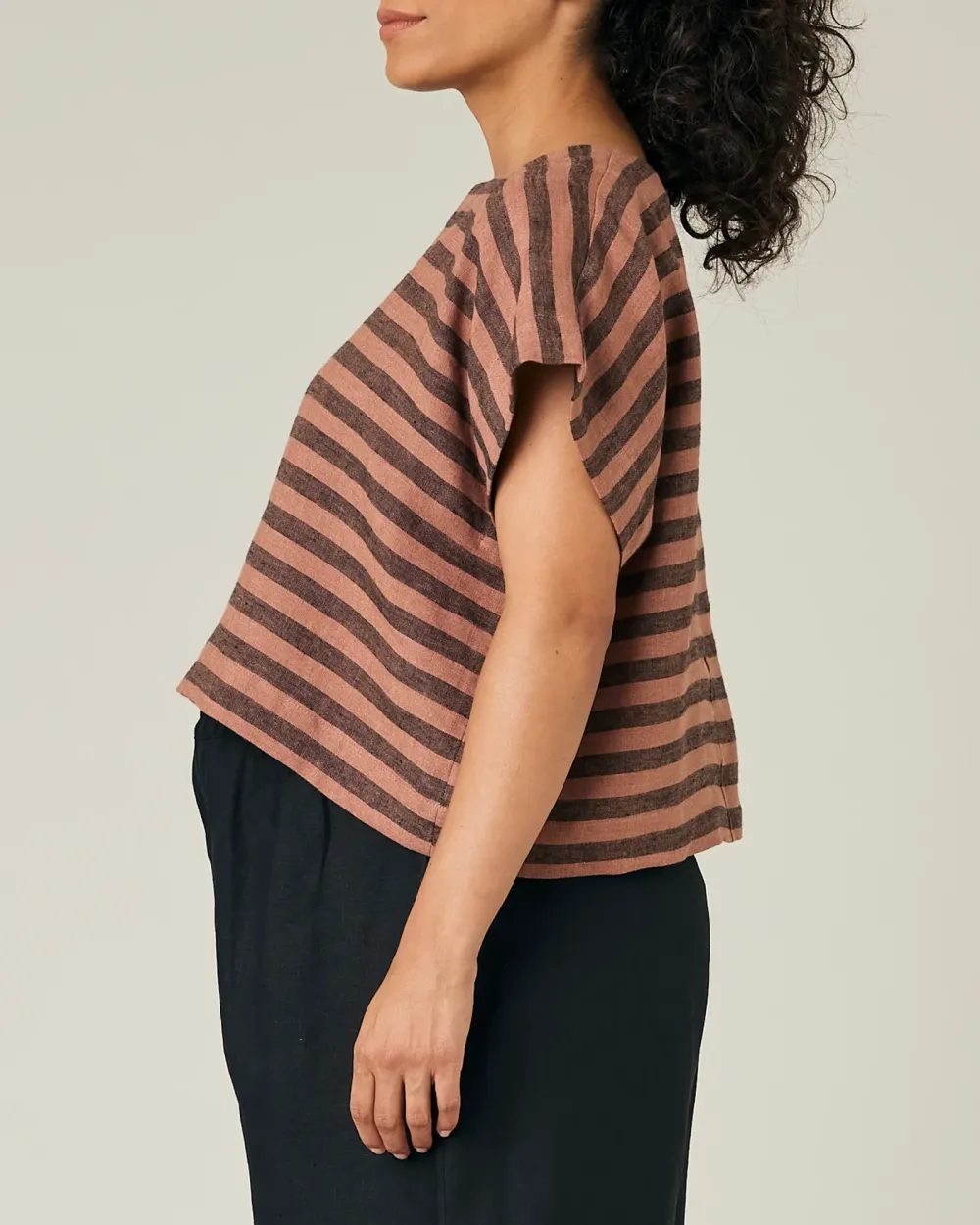 BISCUIT STRIPE LINEN TOP