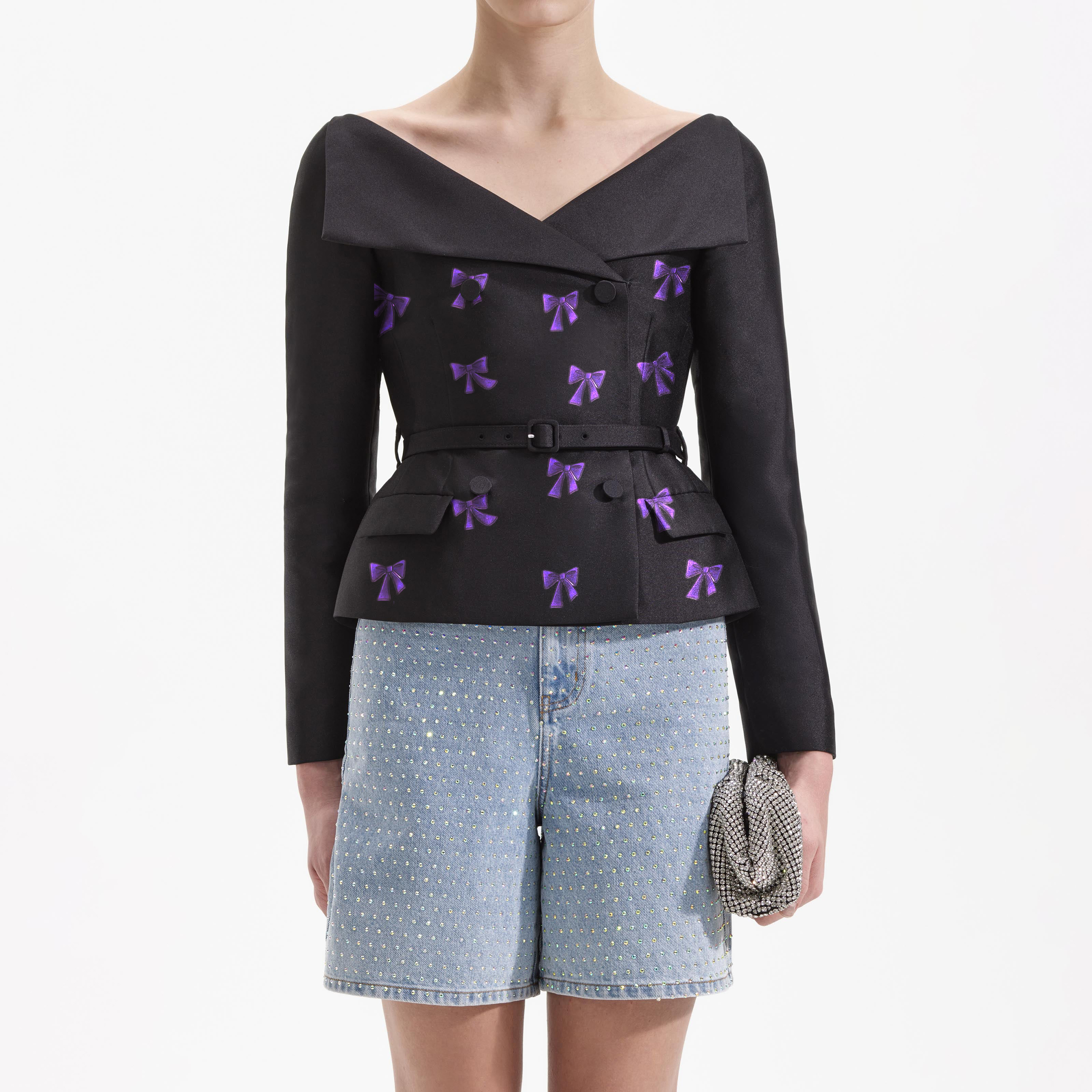 Bow Embroidered Peplum Jacket
